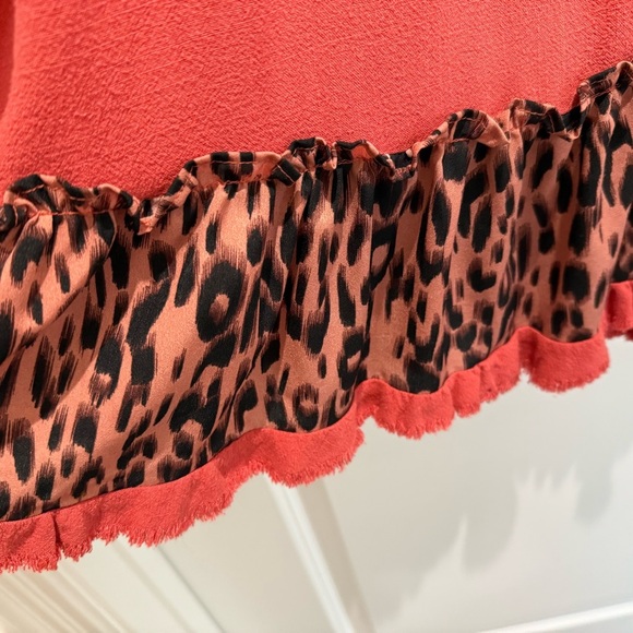 Umgee Red Top with Leopard Print Trim - Picture 3 of 5